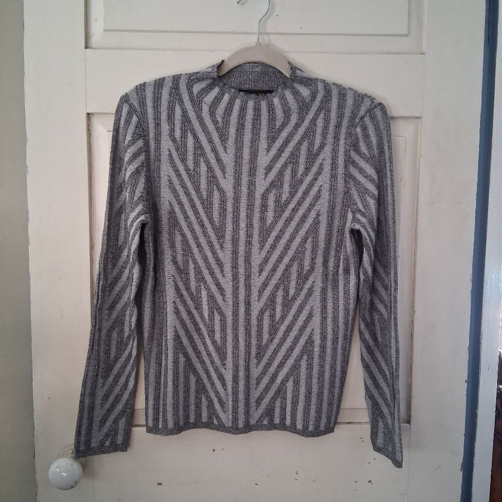 Truth By Republic Gray Patterned Women's Mock Turtleneck Fitted Sweater
